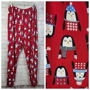 Red Penguin Pajamas Jogger Pants Winter PJs Women's Medium 8/10 Ultra Soft Knit